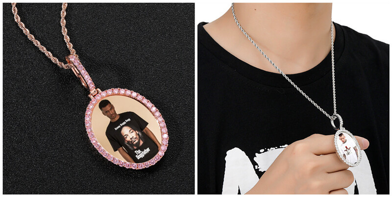 wholesale mens hip hop pendants jewelry personalized gold opal photo necklace mens bulk custom pet photo necklaces